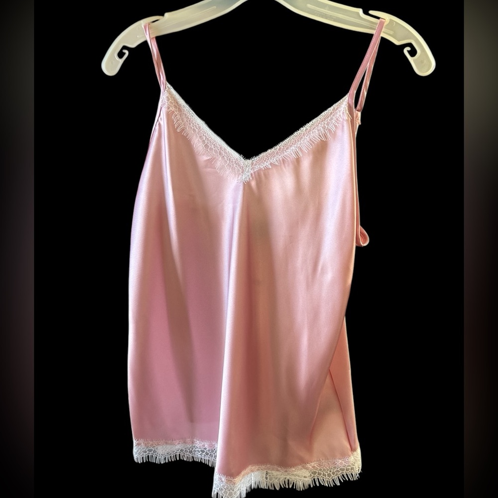 NWT Nicole Miller Laced Satin Tank Top Pink S